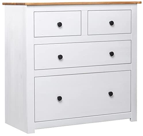 FIRBNUS 80x40x83 cm Beistelltisch mit 4 Schubladen Sideboard Aufbewahrungsschrank für Wohnzimmer Schrank Anrichte Kommode Kiefernholz Panama Weiß Schubladenschrank