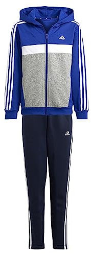 adidas Unisex - Bambini Tiberio 3-Stripes Colorblock Fleece Track Suit Kids, semi lucid blue/white/medium grey heather, 7-8 Years