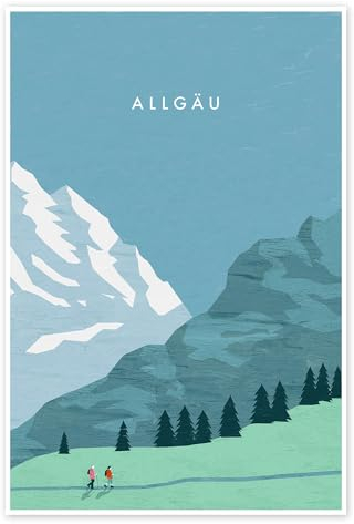 Allgäu Illustration Poster von Katinka Reinke 20 x 30 cm Türkis Wandbilder Wanddeko
