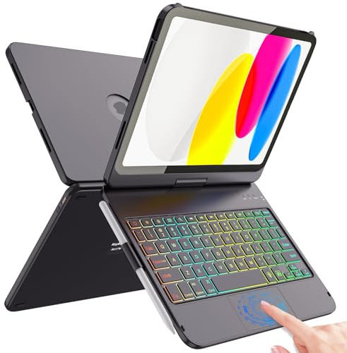 Keyboard Case for iPad A16 11th Generation 2025 & iPad 10th Gen 10.9 | 360° Rotatable Case with Trackpad and Keyboard, 7 Color Backlit