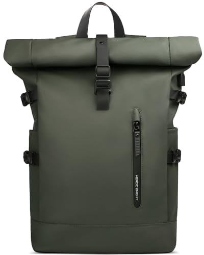 hk Rolltop Rucksack Groß 23 L Wasserdichte Laptop Rucksack Herren Damen 15,6 Zoll mit USB-Anschluss Schulrucksack Leicht Fahrradrucksack Anti-Diebstahl Reiserucksack für Business Uni Freizeit-Grün