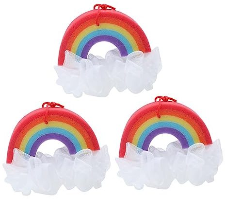 FOYTOKI 3 x Regenbogen-Körperbürste, Hautschrubber, Luffa, Regenbogen-Pouf, Duschbälle, Badeschaum, Schaum, Duschbälle, Peeling-Werkzeug, Nylon-Schwammwanne