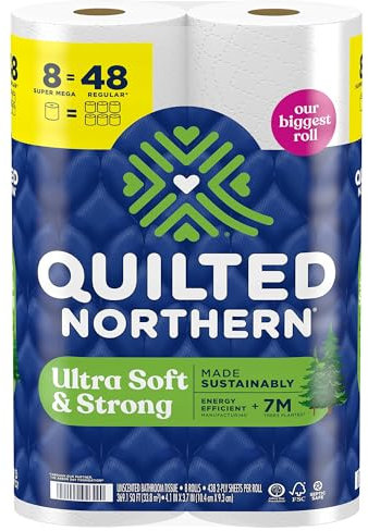 Quilted Northern Ultra Soft & Strong Toilet Paper, 8 Super Mega Rolls = 48 Regular Rolls, 5X Stronger, Premium Soft Toilet Tissue