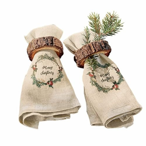 LOBERON Serviette 2er Set Halofay, nachhaltig & festlich dekorativ, nostalgische Weihnachtsmotive, Weihnachten, Weihnachtstischdeko, Tischwäsche, Leinen, beige