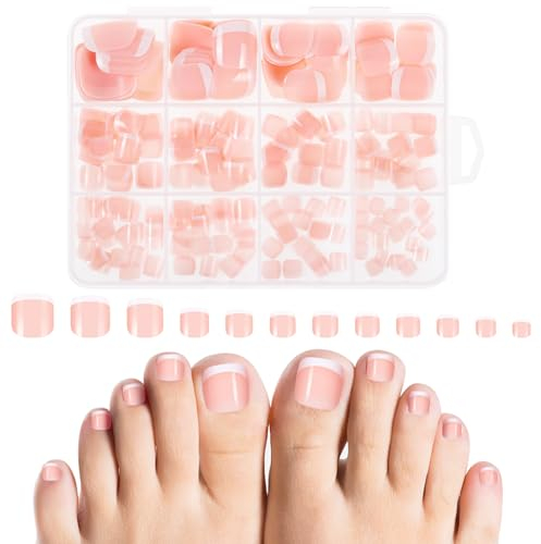 Kiiwah 240 Pièces Français Faux Ongles Orteils Pieds, Naturel French Faux Ongles Pied Court, French Capsule Ongle Pied pour Femmes Ongles Décorations