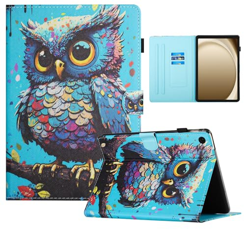 AsWant Samsung Galaxy Tab A9 Plus Hülle - PU Leder Flip Case Cover Magnetisch Ständer Tasche Tablet Schutzhülle für Samsung Tab A9 Plus SM-X210 SM-X215 (Eule)