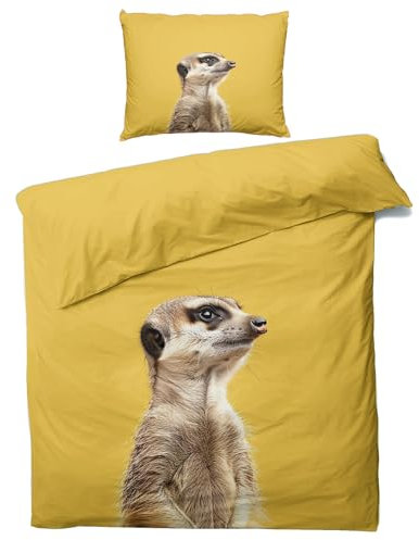 MOBEITI Erdmännchen Bettwäsche 155x220, Tiere Wendebettwäsche, Weiche Kuschelige Mikrofaser Bettbezug Set 2teilig, 1 Kissenbezug 80x80, mit Reißverschluss -MO&282