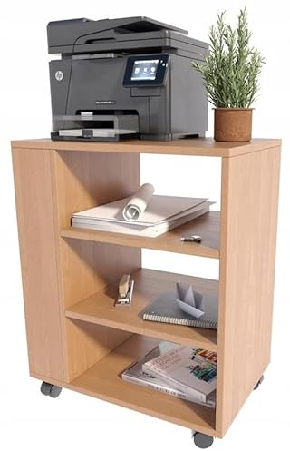 MATKAM Multifunktionaler Druckertisch mit Rollen, B60 x H74 x T40 cm, belastbar bis zu 65 kg (Erle)