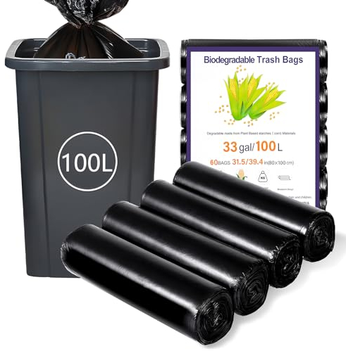 Dntorx 100L Heavy Duty Bin Bags, 60 Pack Refuse Sacks Black Bin Lines Food Waste Bags Thicken Large Rubbish Garbage & Trash Bags Sacks Heavy Duty Indoor & Outdoor