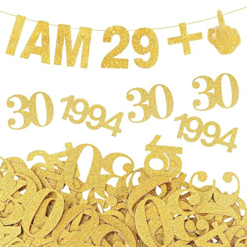 BURGEON 30. Geburtstag Deko Girlande mit Konfetti, Happy 30th Birthday Girlande Junge Mädchen, Glitzerbanner I AM 29+1 Deko Banner, 30 Jahre Geburtstagsdeko Banner Party Dekoration, Gold