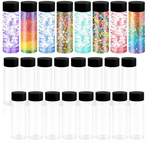 Lot de 24 bouteilles sensorielles en plastique transparent avec couvercles, étanches, réutilisables pour travaux manuels sensoriels, salle de classe, fournitures de fête - 300 ml