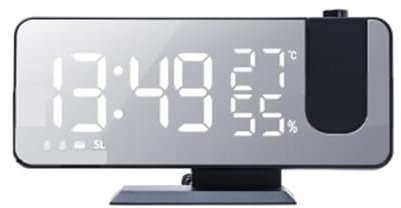 MZZYG Projection Clock FM Radio LED Digital Smart Alarm Clock Watch Table Electronic Desktop Clocks USB Wake Up Clock With 180° Time Projection Snooze(Black A)