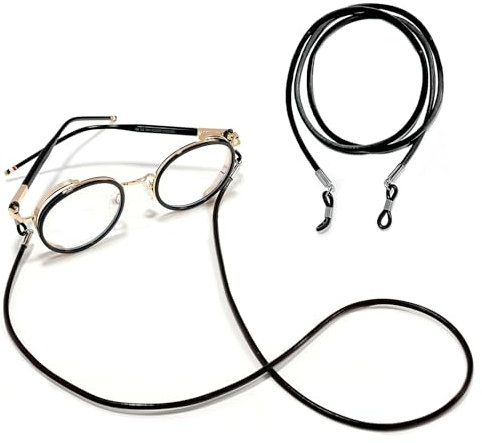 Genuine Leather Glasses Cord, Non-Slip Eyeglass Chain Holder, Adjustable Spectacle Lanyard for Men and Women - Universal Black Glasses Strap Necklace