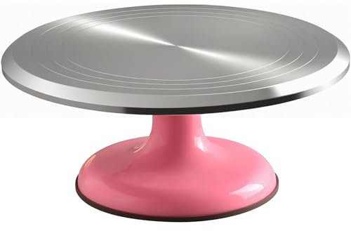 Yizish Cake Stand Aluminum Alloy 12 inch Revolving Cake Turntable Decorating Kits for Baking, Pastries and Cupcakes (Pink)