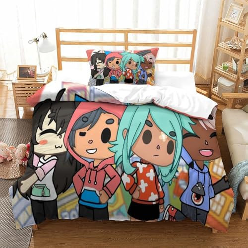 Rochile Toca Boca Bettwäsche Mikrofaser-Polyester Bettwäsche Set Für Mädchen Jungen 3D Druck Bettbezug Kissenbezug Dekoration Mit Reißveschluss Single(135x200cm)