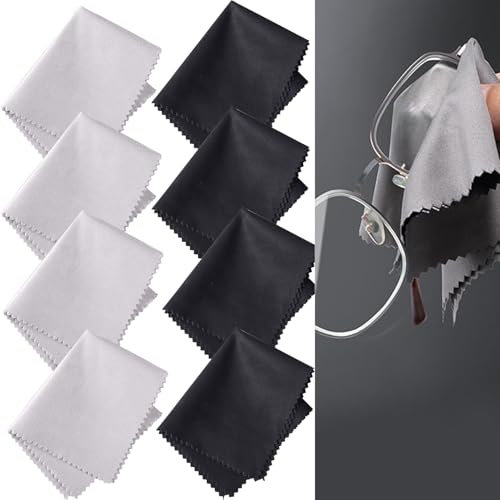 8 Pcs Microfiber Glasses Cleaning Cloth Lint Free Cleaning Cloths for Lens, Eyeglasses,Screen and Tablets(Black Grey)