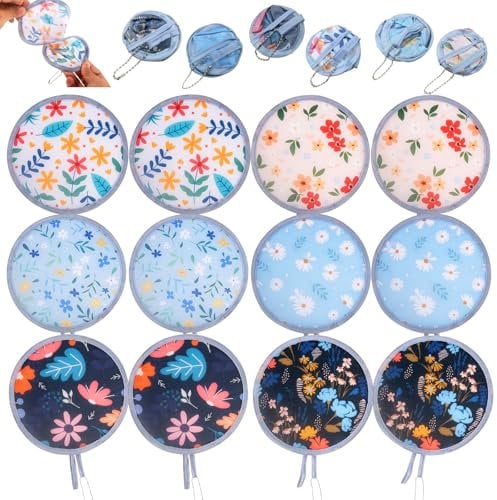 ALNKDH 12 Pcs Hand Fan - Folding, Chinese Japanese Style, Round, Summer Handheld Fans with Beautiful Patterns for Wedding Party, Home Decor, Personal Decoration (12Pcs Flower)