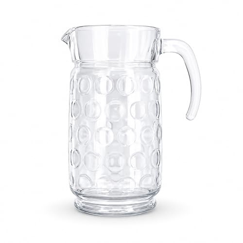 simpa 1.65 Litre Chunky Glass Jug – Pitcher Style Beverage Jug with Circle Design – Water, Juice & Drink Serving Carafe
