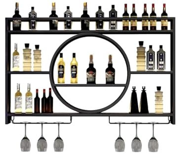 Awoyep Regal Metall Weinregal Hängend Flaschenregal: Bar Regale Wand Wandmontierte Weinregale Für Bar, Restaurant, Indoor (Schwarz, 120 * 15 * 80)