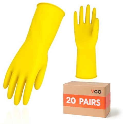 Vgo... 20 paia Guanti Pulizia Riutilizzabili Casa per Lavaggio Piatti, Guanti da Cucina Lavapiatti in Gomma, Spessore Extra a Maniche Lunghe(HH4601)
