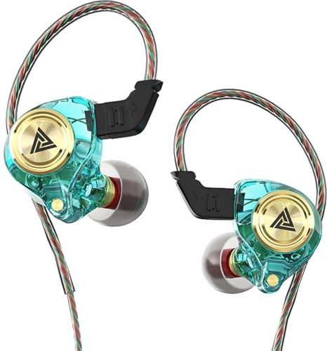 QKZ AK3 In Ear Monitor Headphones, Portable 3.5mm Wired Gaming IEM In-ear Earphones Ear Buds, HiFi Stereo Headphones Cool Clear Blue Green IEM in Ear Inear Monitors Earbuds for Singers Musicians