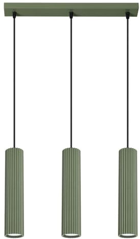SOLLUX lighting Hängelampe Pendelleuchte Hängeleuchte Deckenlampe Lampe Decke Aluminium 3 Flammig 45 x 5,6, x 98 cm Karbon Olivgrün