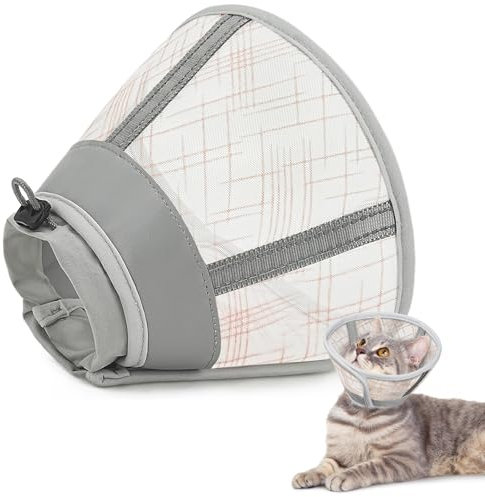 Supet weicher Katzenkegel-Halskragen,Luftgewebe-Katzen-Erholungskegel nach Operation um Lecken zu verhindern, einstellbar, atmungsaktiver Katzenhalskegel als Alternative für kleine Kätzchen und Katzen
