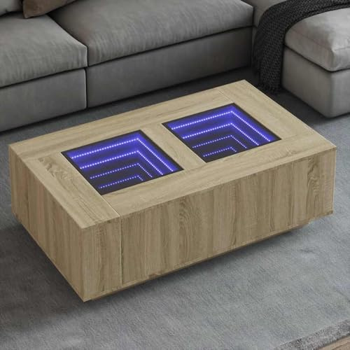 Myheimly LED Couchtisch, Beistelltisch mit LED-Infinity-Spiegel, Kaffeetisch Sofatisch für Wohnzimmer, Wohnzimmertisch,Holzwerkstoff Couchtisch Sonoma Eiche,116 x 69 x 40 cm