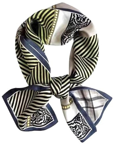 GIMIRO Satin Seidenschal Doppelschichten 150 x 16cm Krawatte Blumen Taillengürtel für Blazer, Mantel, Kleid (Navy Green Beige Black Plaid Stripe)