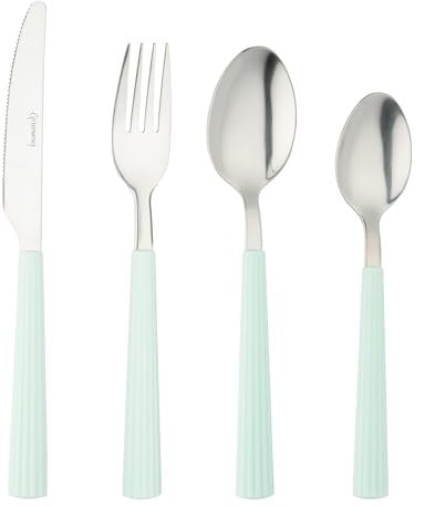 Grunwerg Bistro Cutlery, 24 Piece Set, 18/0 Stainless Steel, Striped Handle, Blue