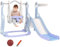 AIYAPLAY Toboggan 4 en 1 pour enfants avec balançoire, panier, structure d'escalade, toboggan pour enfants avec design fusée aire aire de jeux pour enfants pour intérieur et extérieur 1,5-4 ans bleu