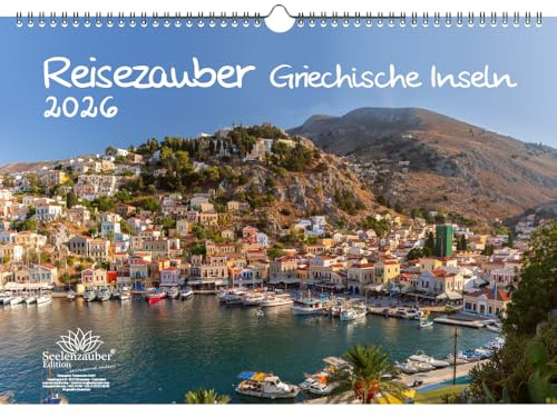 Reisezauber Griechische Inseln DIN A3 Kalender für 2026 Griechenland Kreta - Set: 1x Kalender 1x Weihnachtsanhänger 1x Grußanhänger (gesamt 3 Teile)