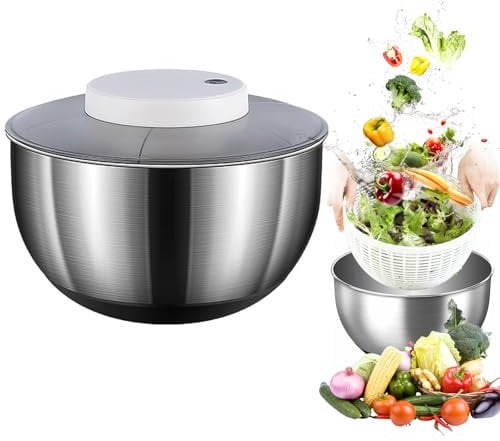 Essoreuse à salade, en acier inoxydable, 4,5 l, avec essorage automatique, fond antidérapant et rechargeable par USB, séchoir à fruits/légumes avec couvercle, grande salade spinner pour salade