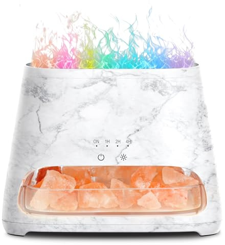 SALKING Aroma Diffuser mit Salt Range Pakistan Leuchte 150ML | 7 Farben LED Flammeneffekt Diffusor für ätherische Öle, Ultraschall Aromatherapie, Automatisch Abschalten (RGB Marmor)