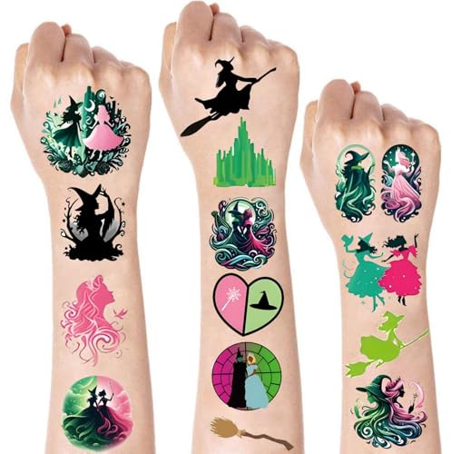 Hexe Temporäre Tattoos 160Pcs rosa grün Prinzessin Tattoos Aufkleber Geburtstag Party Favors Dekorationen Zubehör für Geschenke Goodie Bags Füller Preise Belohnungen