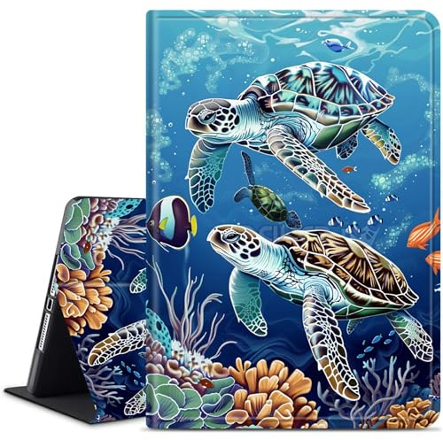 Dikoer for Amazon Kindle Fire HD 10 (9th/7th/5th Generation, 2019/2017/2015 Release) 10.1 Tablet Case, Slim Kickstand Stand Leather Smart Cover with Auto Wake/Sleep, Sea Turtles