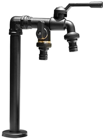 DJJYCTNM Columna de Agua de Jardín de Cobre con Doble Salida, Grifo Vertical Exterior Resistente al Frío y A Las Heladas, Fuente Jardin Exterior(Black,32CM/13IN)