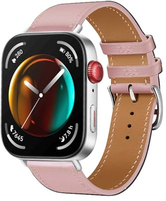 BCMCBV Cinturino in pelle di vacchetta italiana per Huawei Watch Fit 3 Smart cinturino di ricambio Correa accessorio per cinturino da polso(Pink)
