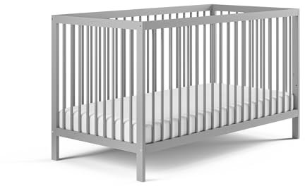 Kids Collective Babybett Kinderbett Gitterbett 60x120 & 70x140 cm mit Matratze höhenverstellbarer Lattenrost & herausnehmbare Sprossen stabiles Buchenholz | ab Geburt bis 3. Lebensjahr | grau