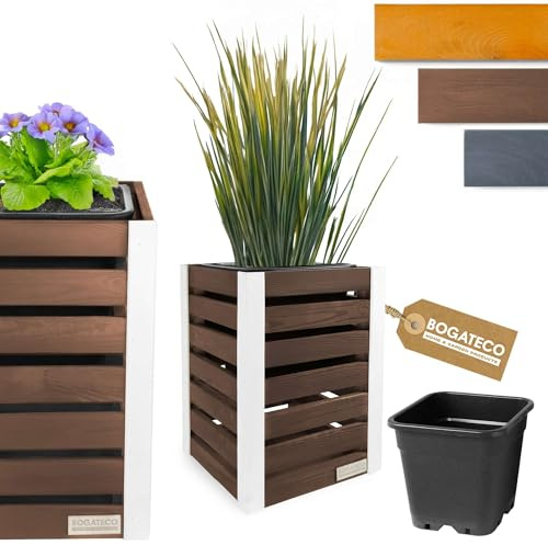 BOGATECO Blumenkasten aus Holz | Pflanzkasten | Blumentopf 59 x 36 x 36cm | Kräutertopf für zu Hause Garten Balkon Terrasse | Topf mit Kunststoffeinsatz | Imprägniert | Dunkelbraun