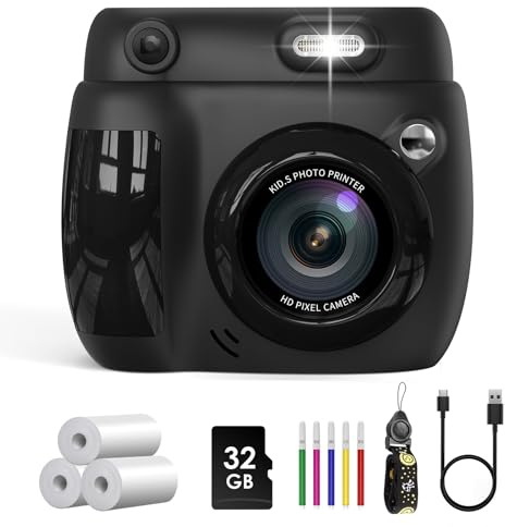 Gofunly Sofortbildkamera Kinder Digitalkamera mit 32G Karte & DruckerPapier | 2,4 Zoll 1080P HD Bildschirm Kinderkamera, Camera mit Fotos Drucken, Geschenk für 3 bis 12 Jahren Jungen Mädchen