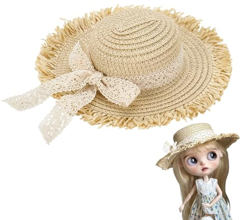 FINGERINSPIRE Mini Straw Hats for Crafts 87.5mm In Diameter Beige Color Tiny Straw Small Hats with White Bowknot Small Cowboy DIY Decorations Knitting Accessories Woven Cap for DIY Accessories
