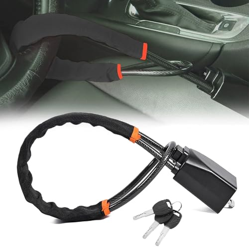 Car Steering Wheel Lock, Car Seat Belt Lock with 3 Keys Double Car Anti Theft Device Fits Most Vehicles, Trucks, SUVs, and Vans (Black)