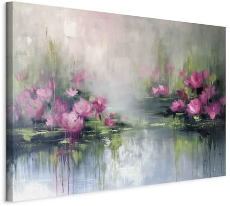 murando - Leinwandbild Rosa seerosen Wasser, 120x80 cm, 1-teilig, modern | Hochwertige Leinwand, sofort aufhängbar, ideal fürs Wohn- oder Schlafzimmer, wasserfest und lichtecht, langlebig, stilvoll