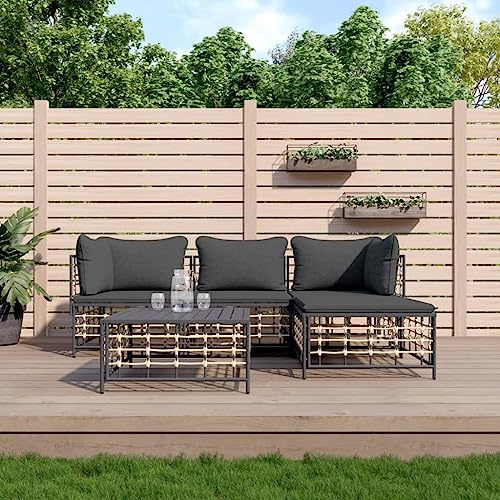 XinZaphrisal 4-TLG. Garten-Lounge-Set mit Kissen Anthrazit Poly Rattan, Terrassenmöbel Sitzgruppe Garten für den Außenbereich