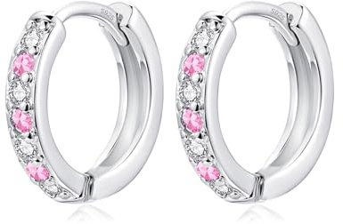 Kamise Creolen Silber 925 Mädchen, Ohrringe Silber Damen, Creolen Ohrring | Hypoallergen, Schlafen, Klein, Weiß/Aquamarin/Fuchsia/Pink/Lila/Sapphire/Grüne Zirkonia, für Geburtstag Weihnachten, 9mm
