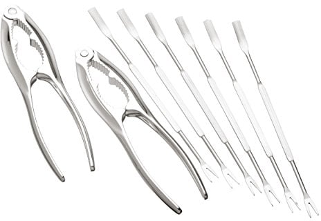KitchenCraft Juego de utensilios para marisco con pinzas para cangrejo y tenedores para langosta, acero inoxidable, 8 piezas