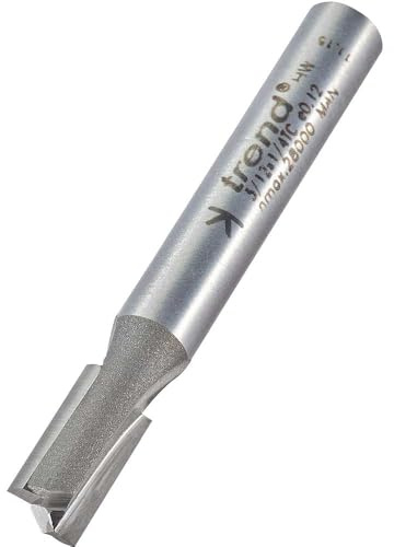 Trend Straight Two Flute Router Cutter, 1/4 Inch Shank, 6.3mm Dia, 11mm | Ideal For Straight Routing In Wood, With Tungsten Carbide Tipped Two Flute Cutting For Clean Results, 3/12X1/4TC