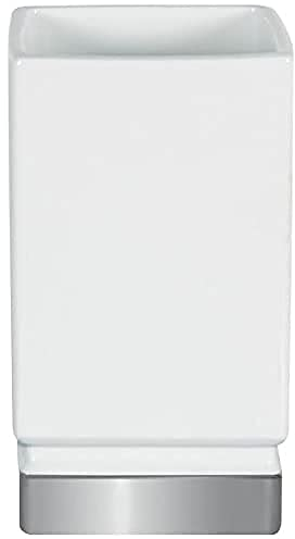 Spirella Zahnputzbecher Zahnbürstenhalter Porzellan Roma 7x12 cm Weiß/Silber, White