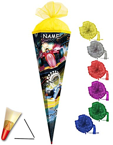 Schultüte - Speed - Rennwagen/Racing - Formel Wagen - 85 cm - eckig - incl. Name und Schleife - Tüllabschluß - Zuckertüte - Roth - mit Holzspitze - für ..